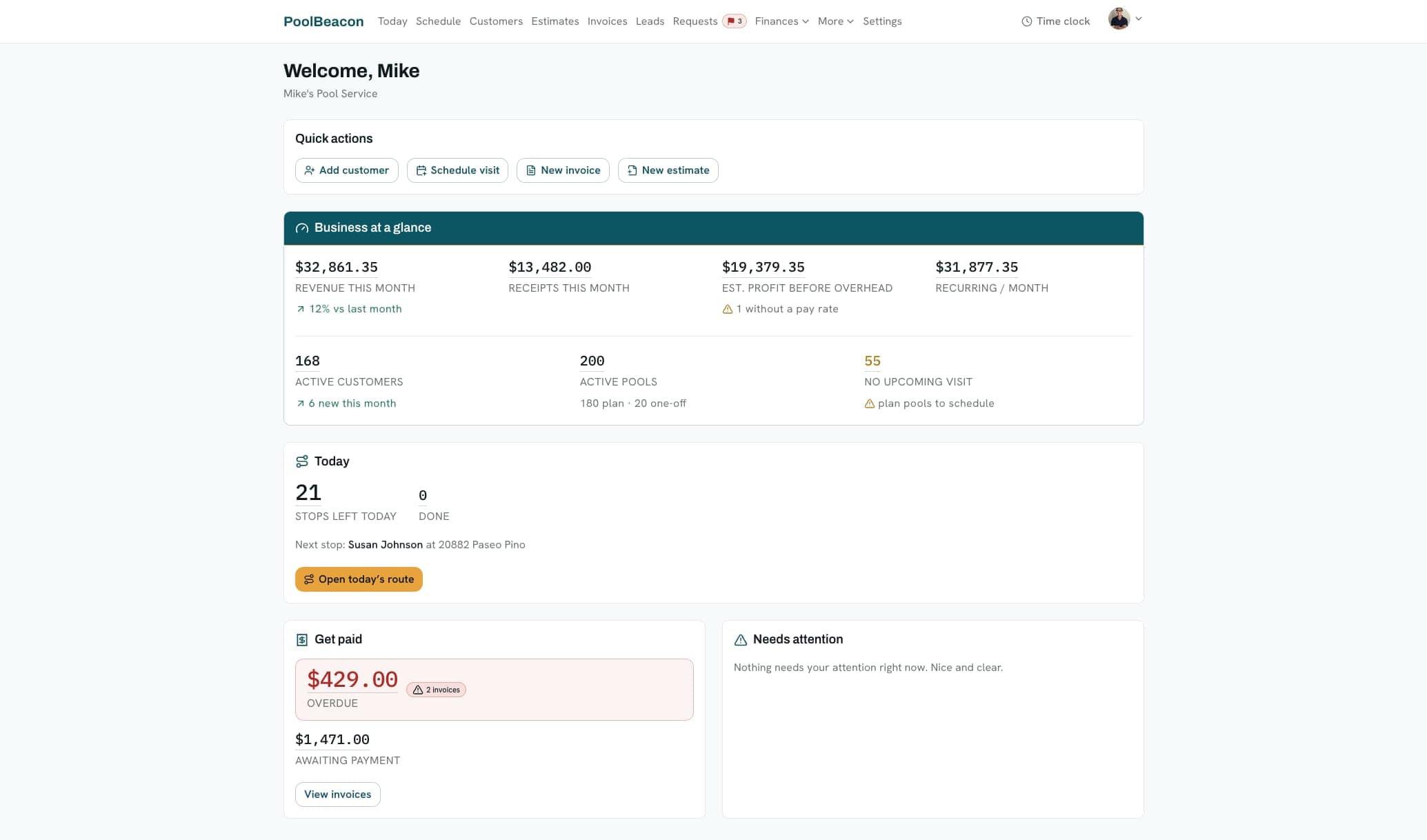 The PoolBeacon office dashboard